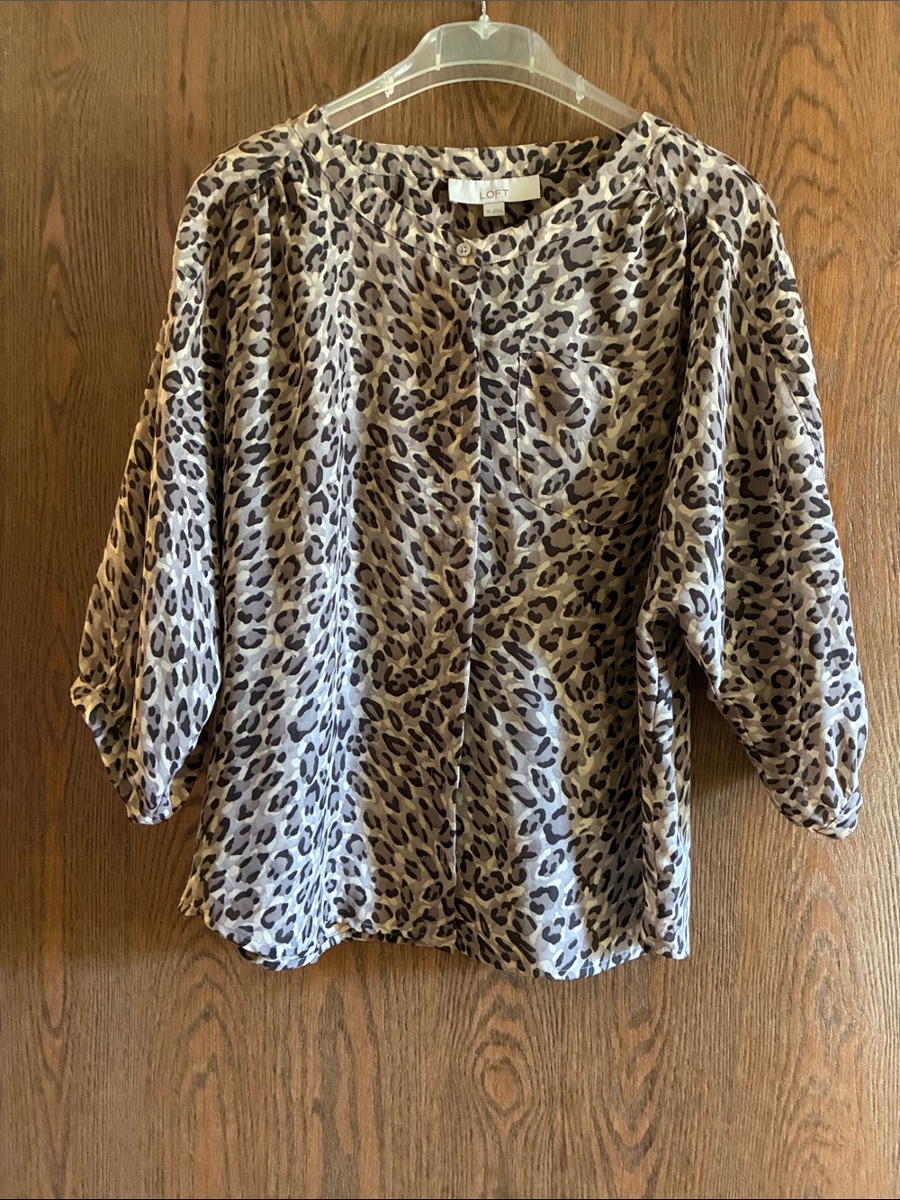 LOFT Leopard Print Button-Front Blouse in Beige and Brown